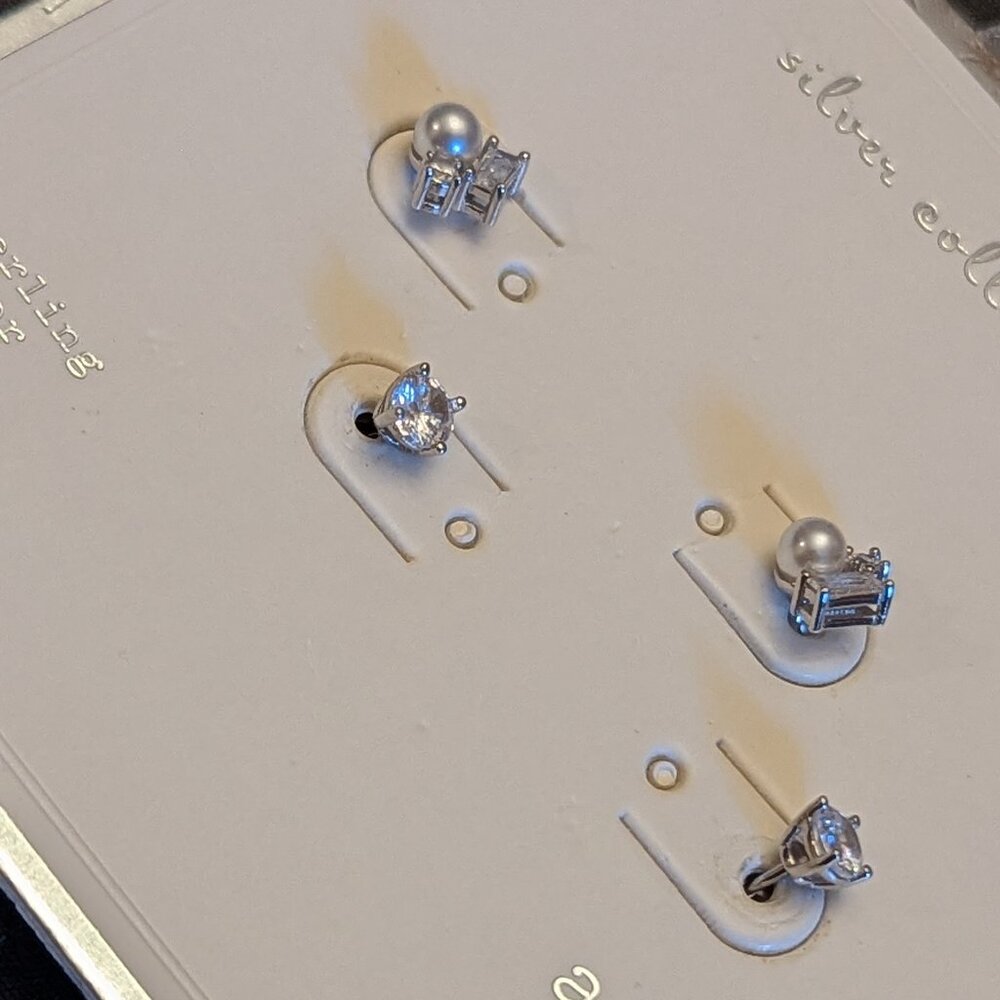 A New Day sterling silver/ nickel free CZ studs - 2 pair - NEW